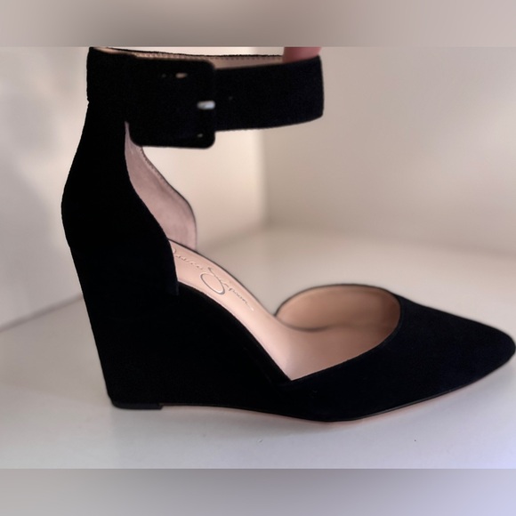Jessica Simpson black ankle strap wedge heels 8.5 - Picture 2 of 9